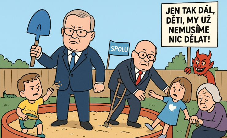 Červená lopatička, modrý pták a berle demokracie